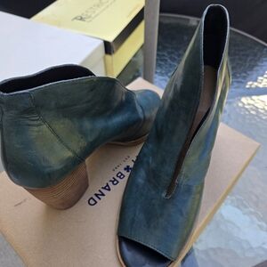 Lucky Brand Teal Leather Peep-Toe Ankle Booties